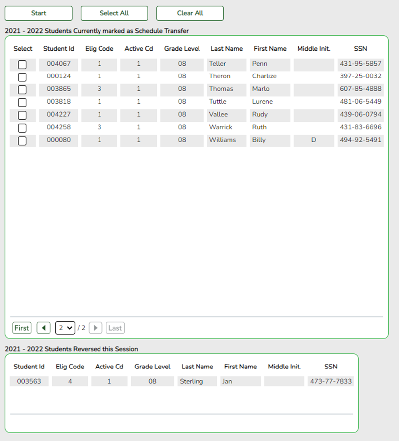 Reverse Scheduling Transfer > Receiving Campus utility page
