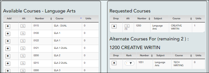 snippet of Course Request page showing Available Courses list