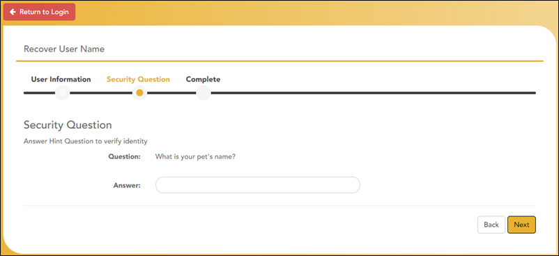 Recover User Name Security Question