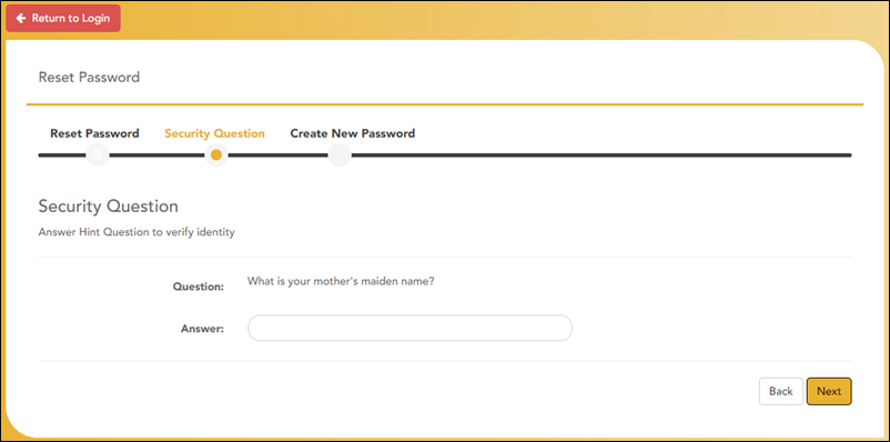 Reset Password Security Question