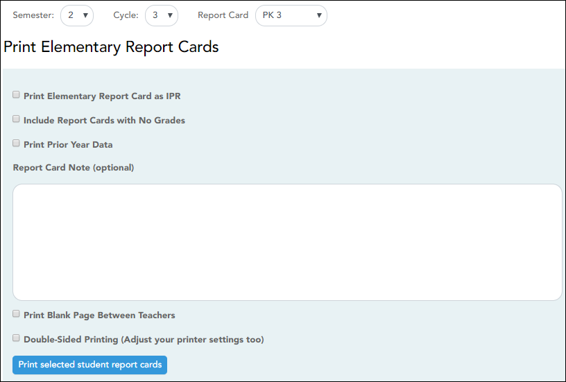 Print Elementary Report Cards by Campus [TP]