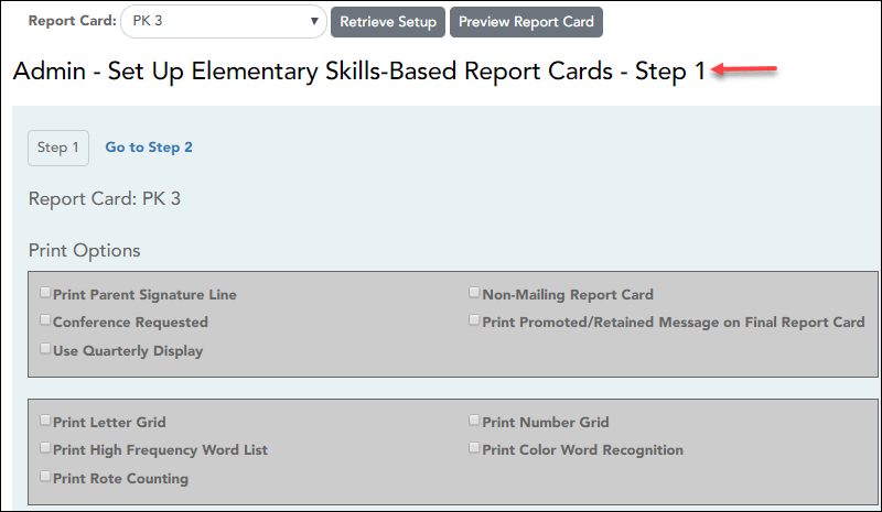 Set Up Elementary Skills-Based Report Card - Step 1 - top