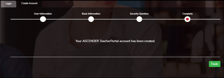 Create Account - Complete page