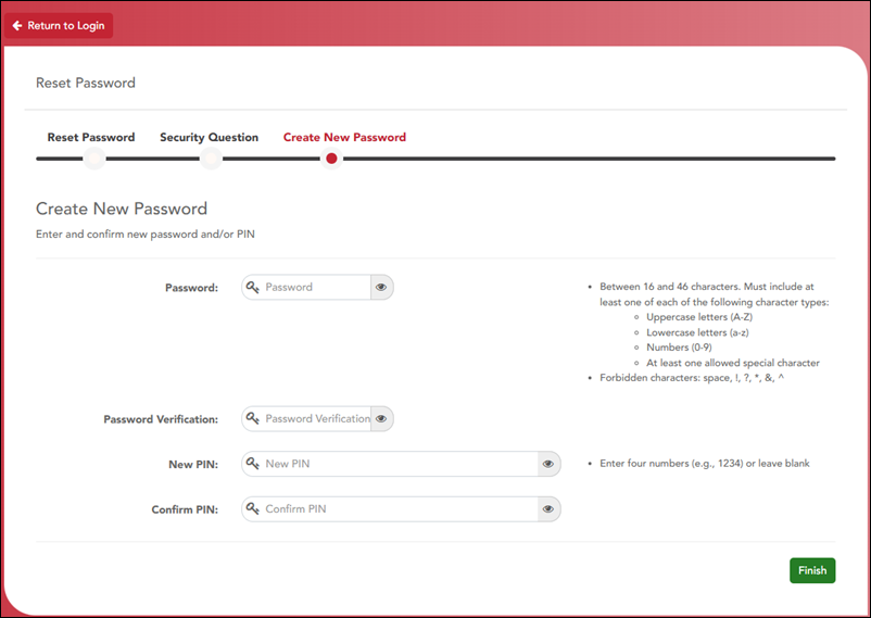 Reset Password Create New Password