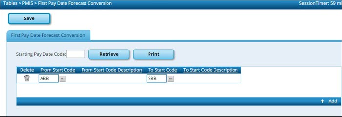 District Administration PMIS First Pay Date Forecast Conversion Page