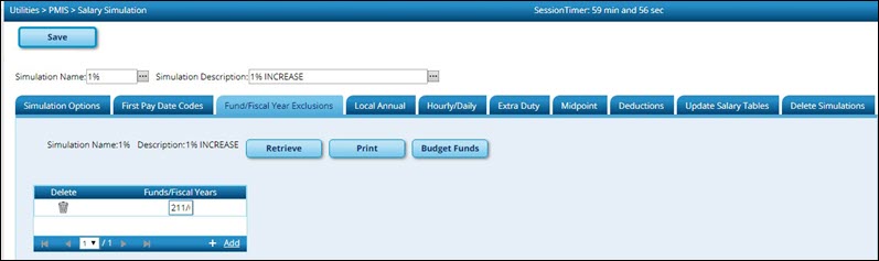 Funds Fiscal Years Exclusions Tab