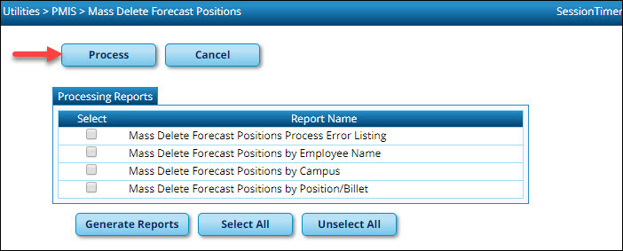 Mass Delete Forecast Positions Processing Reports