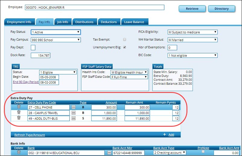 Pay Information Tab With Extra Duty Pay