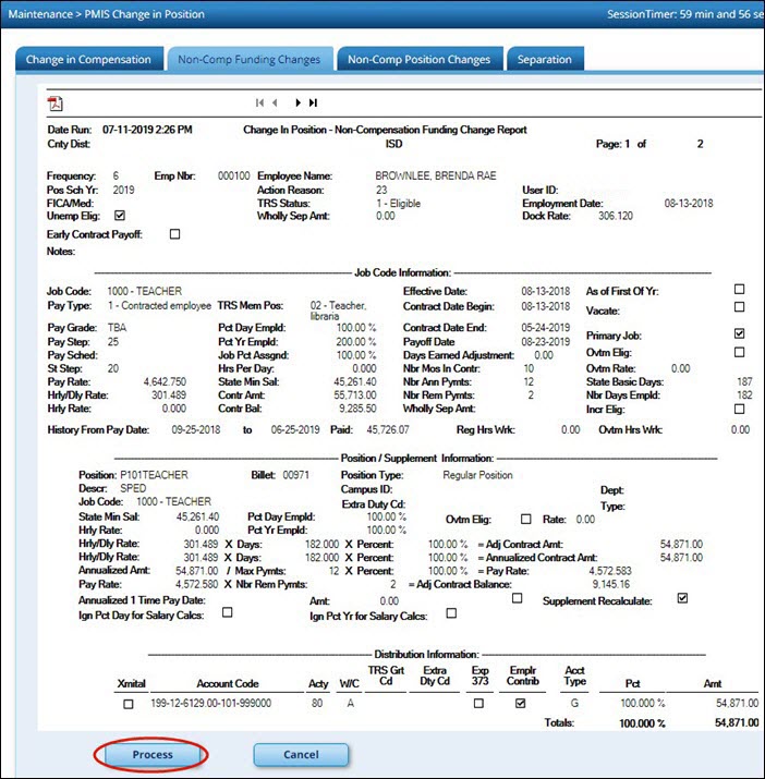 Non Compensation Funding Change Report