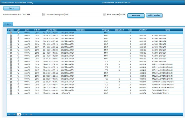 Position History Inquiry