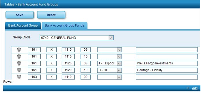 Bank Reconciliation Bank Account Group Funds Tab