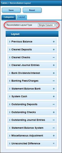 Bank Reconciliation Single Layout Example
