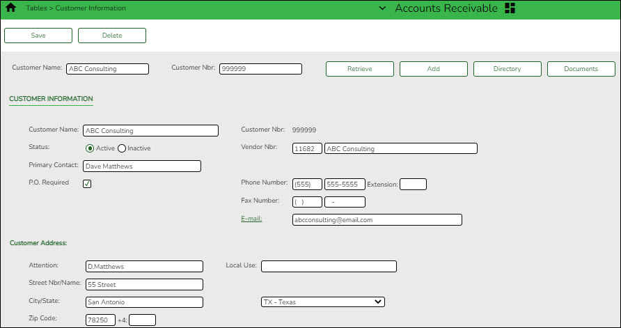 AR Customer Information Record