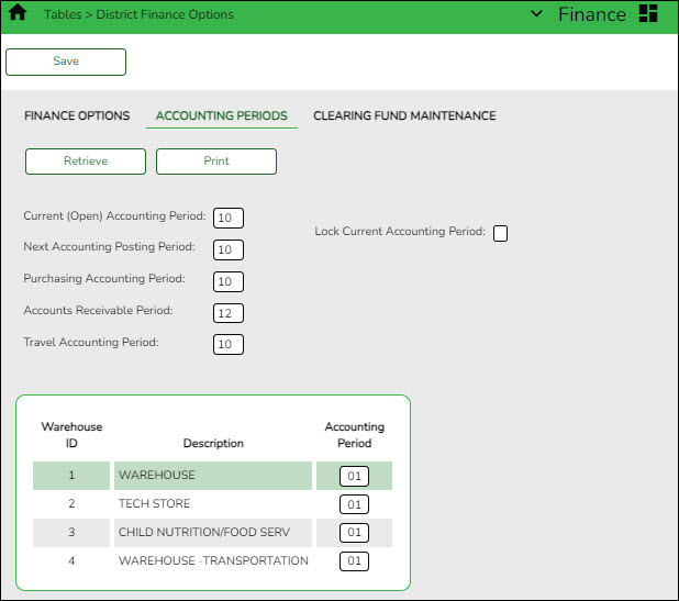 Finance Accounting Periods Tab