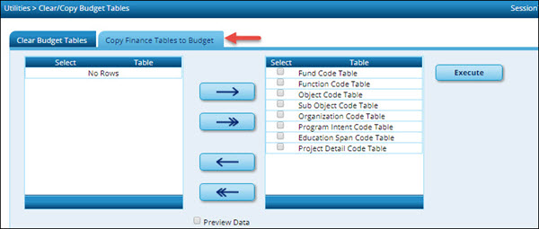 Copy Finance Tables to Budget Tab