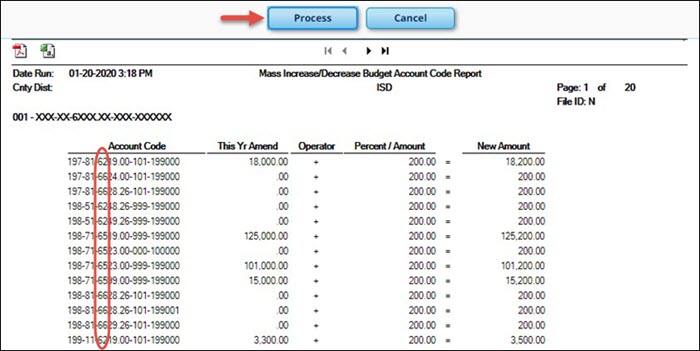 Mass Increase Decrease Account Code Report