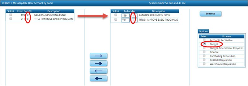 District Administration Mass Update User Account By Fund Page