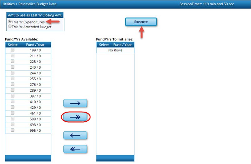 Reinitialize Budget Data Page