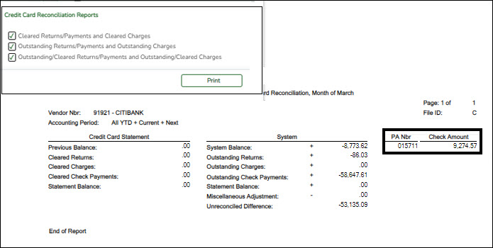 Credit Card Reconciliation Report