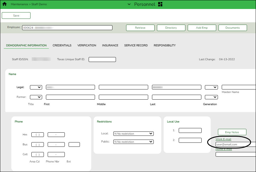 Employee Demo Record