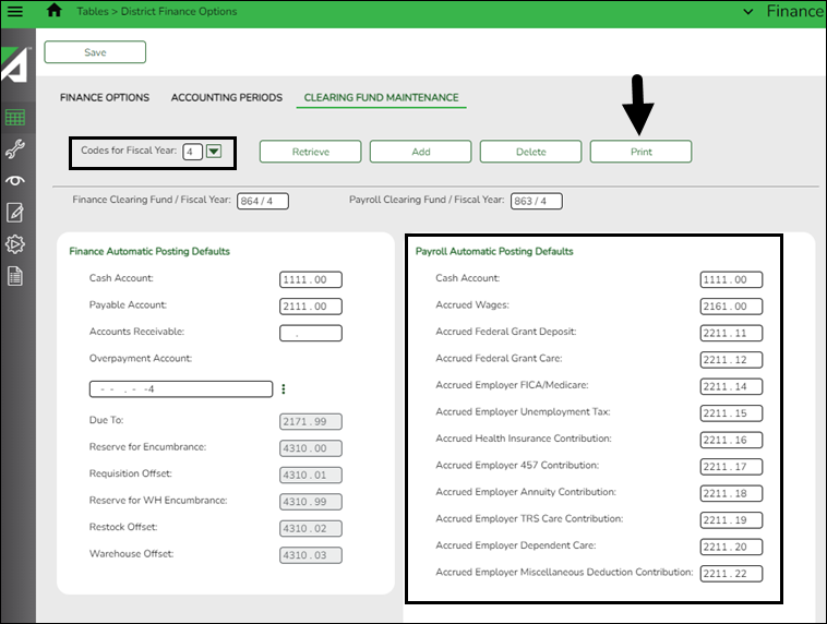 Clearing Fund Maintenance Tab