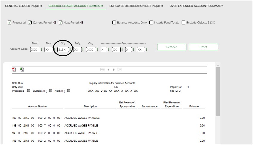 GL Inquiry Summary 216X