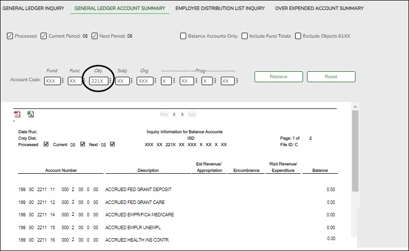 GL Inquiry Summary 221X