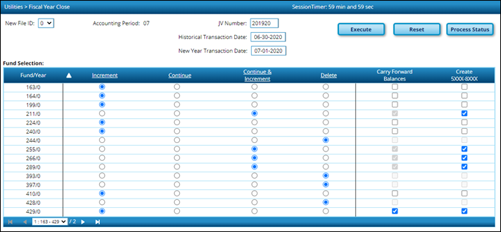 Fiscal Year Close Utility Page