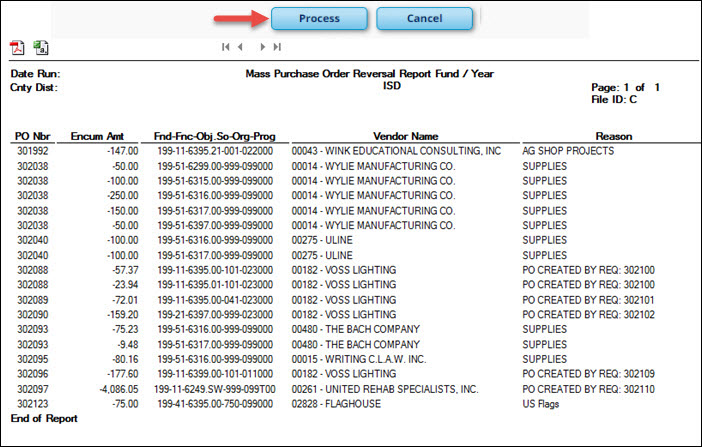 Mass Purchase Order Reversal Fund Year Report