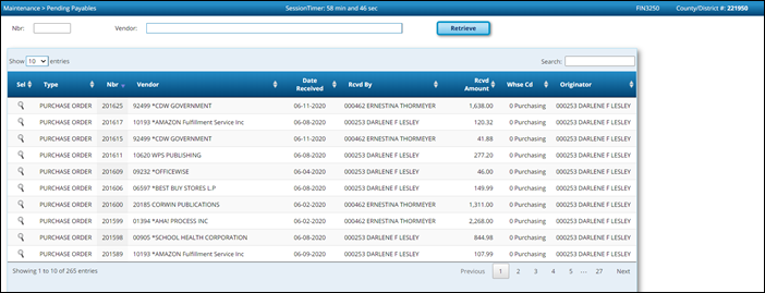 Pending Payables Page