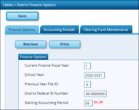 Finance Options Tab