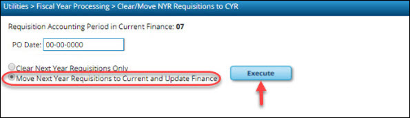 Clear/Move NYR Requisitions to CYR Page