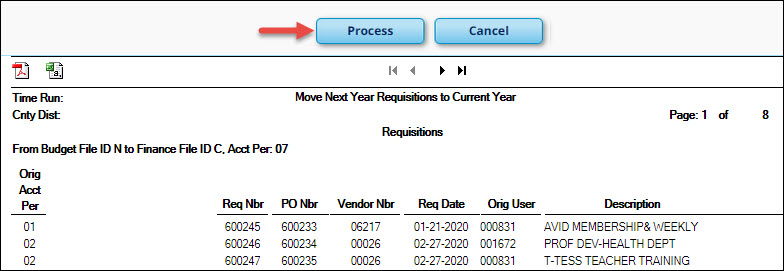 Move Next Year Requisitions to Current Year Report