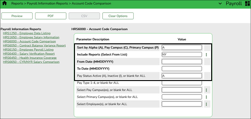 Account Code Comparison Report