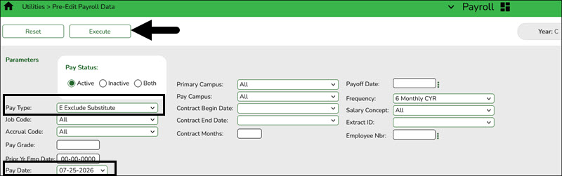 Pre-Edit Payroll Data Page