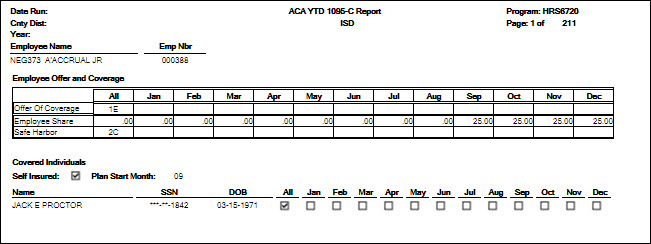 Sample ACA 1095 YTD Report