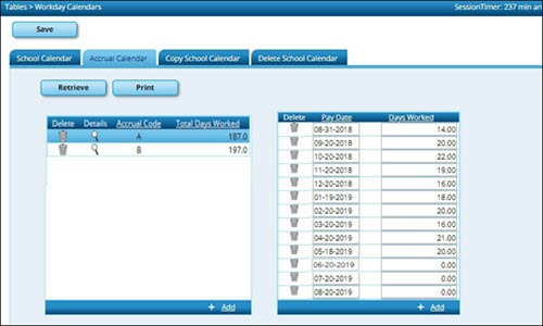 Accrual Calendar Tab