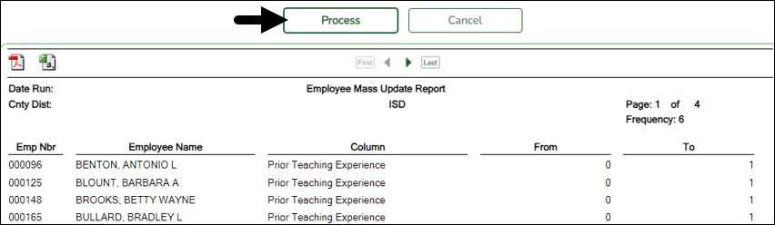 Employee Mass Update Report