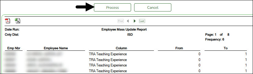 TRA Mass Update Report