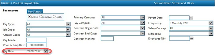 Pre Edit Payroll Data Page