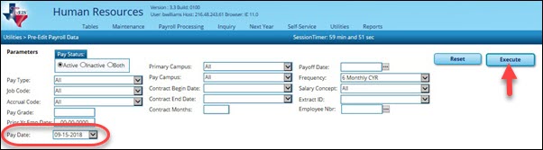 Pre Edit Payroll Data Page