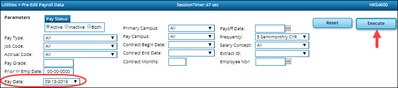 Pre Edit Payroll Data Page