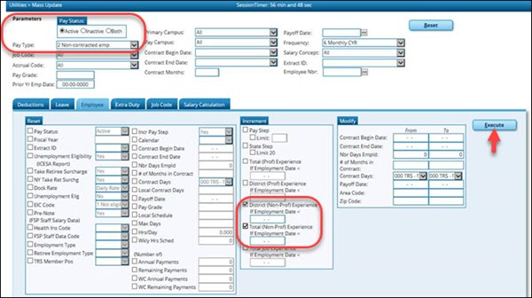 Mass Update Employee Total Non Professional Experience