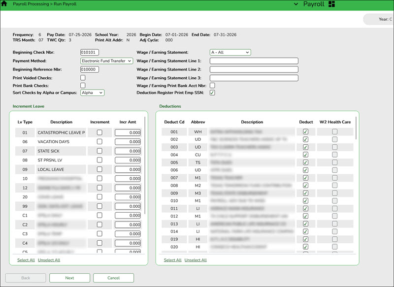 Run Payroll Page