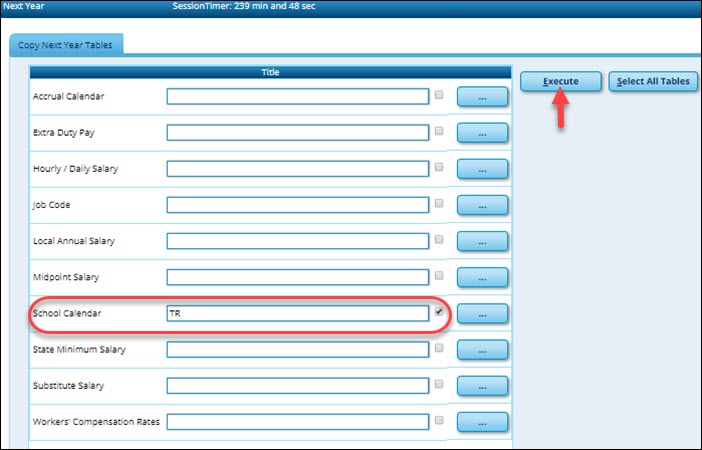 Copy Next Year Tables Page With TR School Calendar Selected