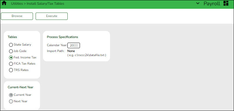 Install Tax Tables Fed Income