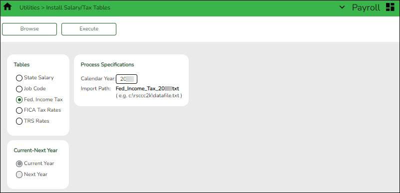 Install Tax Tables Fed Income