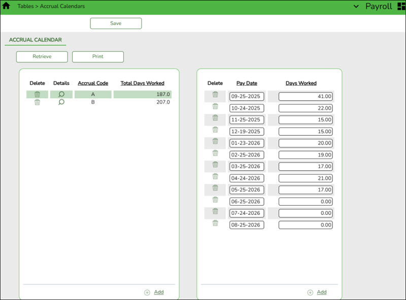 Accrual Calendar Page