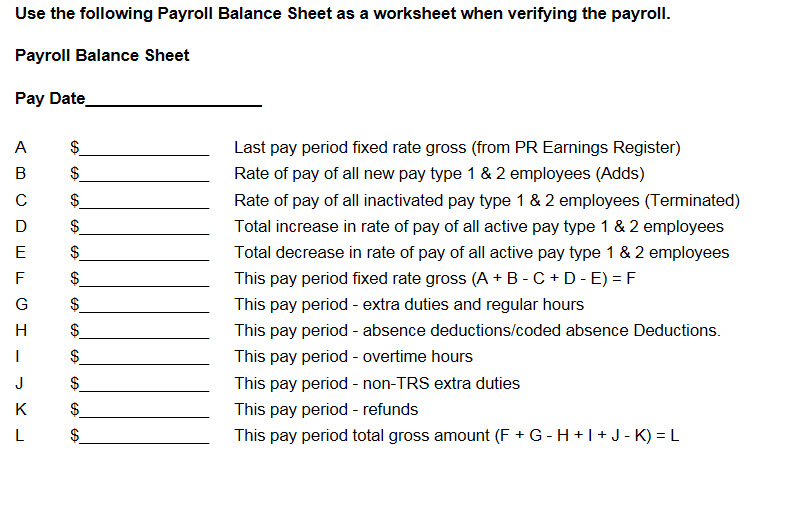 Payroll Balance Worksheet