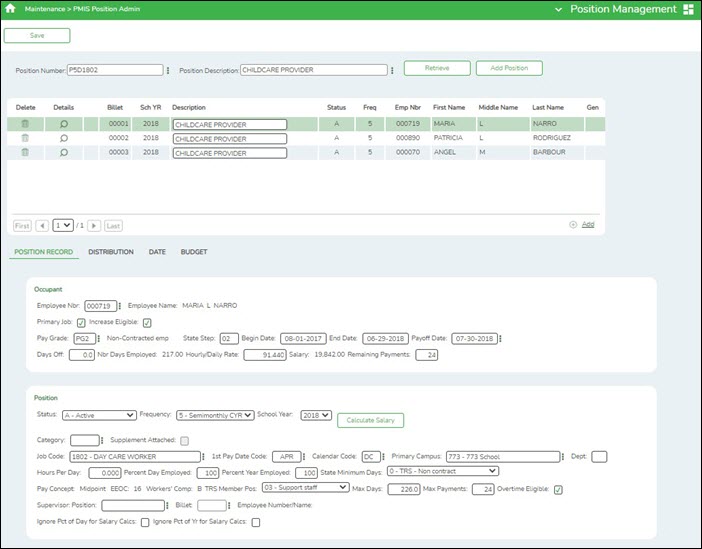 PMIS Position Admin Position Record